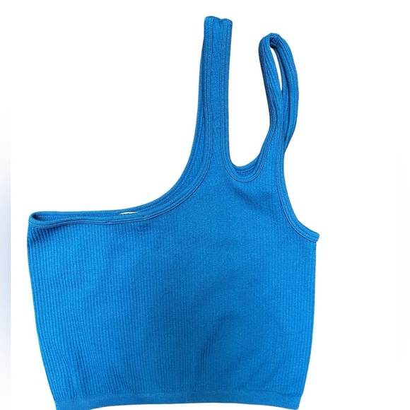 Zara Tops - Zara NWOT Asymetrical Ribbed Double Strap Tank Tee Shirt in Blue Size Small